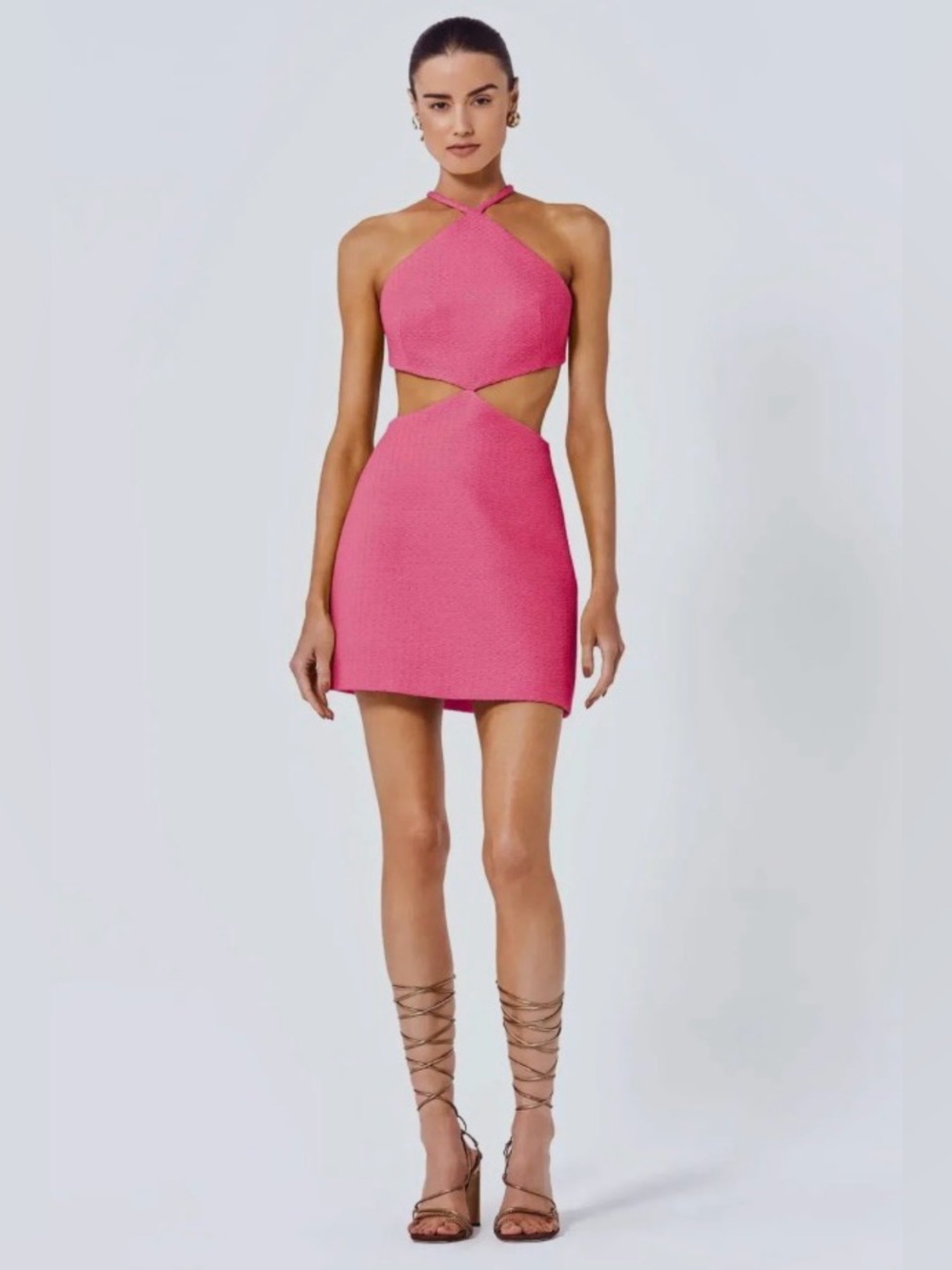 Alexis Hot Pink Halter Cutout Mini Dress